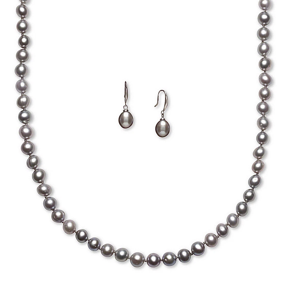 Collar de perlas barrocas cultivadas y aretes colgantes de perlas en plata de ley Foto 2 de 4