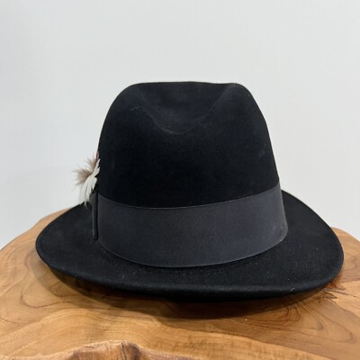 Bailey Hat Fedora Fitted Mens 7 Black Fur Felt Leather Lined Made USA Winter Vintage Bailey Fedora Genuine Fur Felt Hat Black Size 7 Made  main image 2