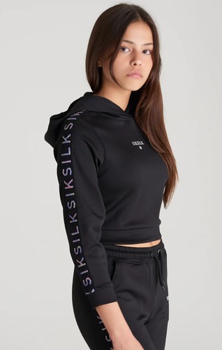 SikSilk Girls Black Taped Track Top 13-14 Years - Picture 3 of 5
