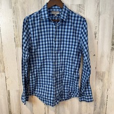 Express Men's Blue Gingham Fitted Dress Shirt Button Up Size M 15 15 1/2"