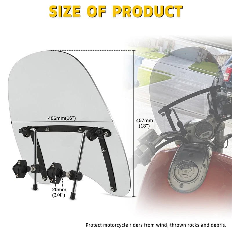 For Honda Kawasaki Suzuki Yamaha Harley 18"x16" Windshield 7/8'' 1'' Handlebar - Image 3 of 4