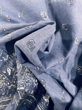 Blue Bandana Print Fabric Material with Border - Cotton - 52 wide x 75 long