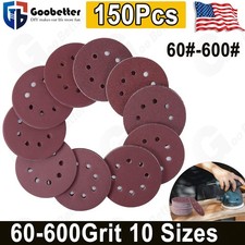 150Pcs 5in 8 Hole Mixed Sanding Discs Orbital Sandpaper Hook & Loop 60-600 Grit 0.13 per gallon