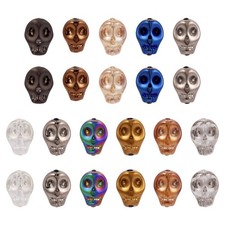 Elecrelive 40Pcs Skull Glass Beads Halloween Skeleton Head Beads Mixed Color ...