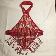 Belly Dance Costume Size S-M Red Golden Coins Halter Top  Hip Scarf Outfit D 