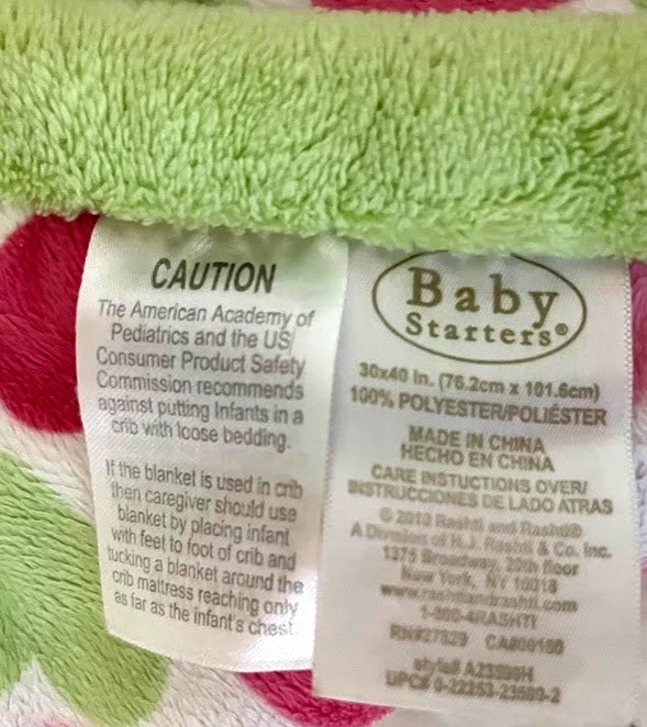 Baby Starters Pink Green Heart Blanket Plush htf White Lovey Security Soft - Image 3 of 4