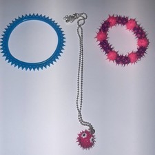 Spiky Kids Jewelry Set Silicone Two Bracelets One Necklace Set Punk Kidcore