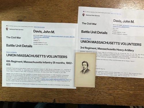 pre-Civil War- photo of JOHN M. DAVIS (Medford, Mass)- 6th Mass. Infantry, Co. D