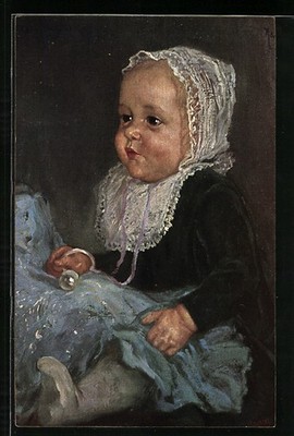 Künstler-AK Raphael Tuck & Sons Nr. 1279: Kleinkind mit einer Rasssel und einer 