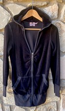 Juicy Couture Hoodie Medium Black Velvet Long Sleeve Zip Excellent Condition