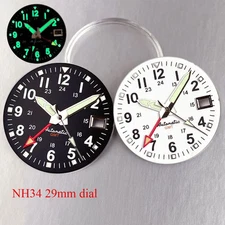 Luminous Black White 29mm Field Watch Dial Face fit NH34A NH34 GMT Automatic Mov
