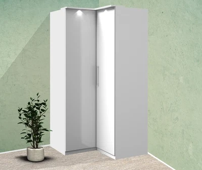 Armoire D'Angle "Optima" Armoire 109Cm Blanc Brillant 2Portes Inclus. LED - Photo 1/4