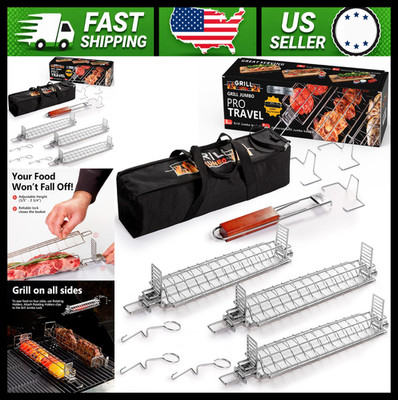 Adjustable Stainless Steel Grill Basket Set 3 Pack for Fish, Veggies, Meat