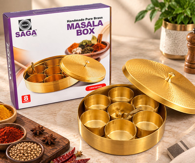 Brass Masala Box Spice Organizer 8 Compartments Indian Kitchen Storage Box