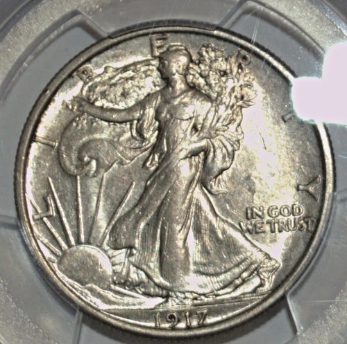 New Listing1917 Walking Liberty Silver Half Dollar graded AU58 PCGS 50c Toned Gold Shield