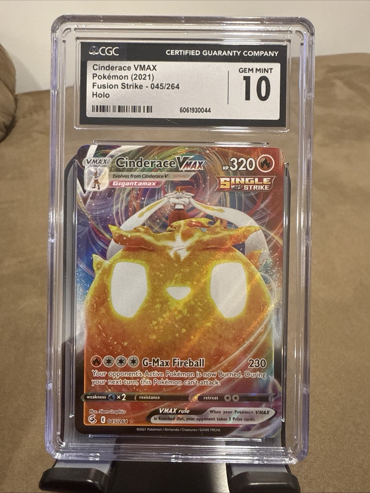 🔥🔥🔥 CGC 10  Cinderace VMAX 045/264 Fusion Strike 2021 Pokemon Card