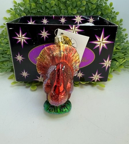 Christopher Radko Glass Turkey Thanksgiving Christmas Ornament Fall with Box