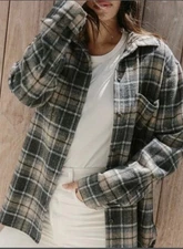 Jenni Kayne O’Keeffe Overshirt Womens Large Charcoal Plaid Oversized Flannel