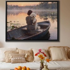 Bichon Frise Dog Oil Painting Canvas Print Sunset Wall Art Living Room Decor