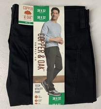 Copper Oak Mens Tech Utility Pants Straight Fit Stretch Flex Waist BLACK 38x32