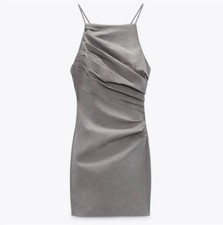 NWT ZARA Bodycon Light Gray Cross Back Strappy Mini Dress Women’s Size Large NEW