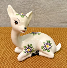 Vintage MCM Floral Porcelain Deer Figurine 5” Hand-Painted Doe-Eyed Fawn ~ Italy