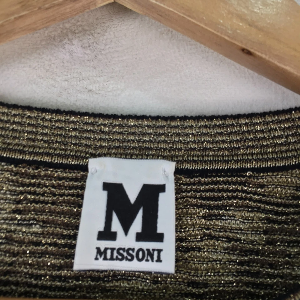 Missoni womens knit top size 44 aus 12 gold black metallic long sleeve 115137 — 第 3/4 张图片