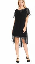 Adrianna Papell Women's Black Dress Chiffon, Lined, flared sleeves, Size L
