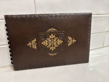 Vintage Guest Book Embossed Album with Leather Cover Gilt Decoration ca. 20th c.