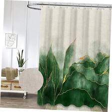 Marble Shower Curtain Ombre Green Gold Modern 72"W x 72"L Pack of 1 Linen