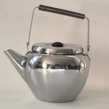 Mid Century Rostfrei INOX 18/8 Stainless Steel Tea Kettle Teapot Wood Handle