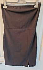 Prettylittlething Black Straight Short Boobtube Strapless Dress Size 10