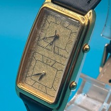 Seiko Damen Dual Time Gold Rectangular Watch Quartz 32mm Near Mint