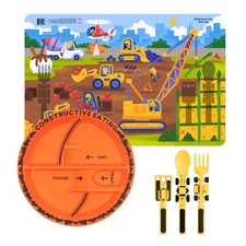 Set of 3 Construction Utensils, Plate and Worksite Placemat
