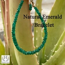 Natural Zambian Emerald Bracelet: Faceted Gemstone Beads, Handmade AAA Quality