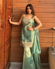 PUNJABI SHARARA PLAZZO KURTI PLAZZO SALWAR KAMEEZ SUIT WOMEN READY MADE DESIGNER