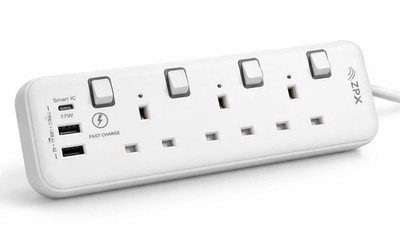 Überspannungsgeschütztes Verlängerungskabel mit USB USB C 3-fach Stromkabel UK-Stecker