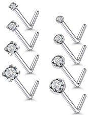 Gnznzko 18G Stainless Surgical Steel Nose Rings Studs for Women Silver, Clear