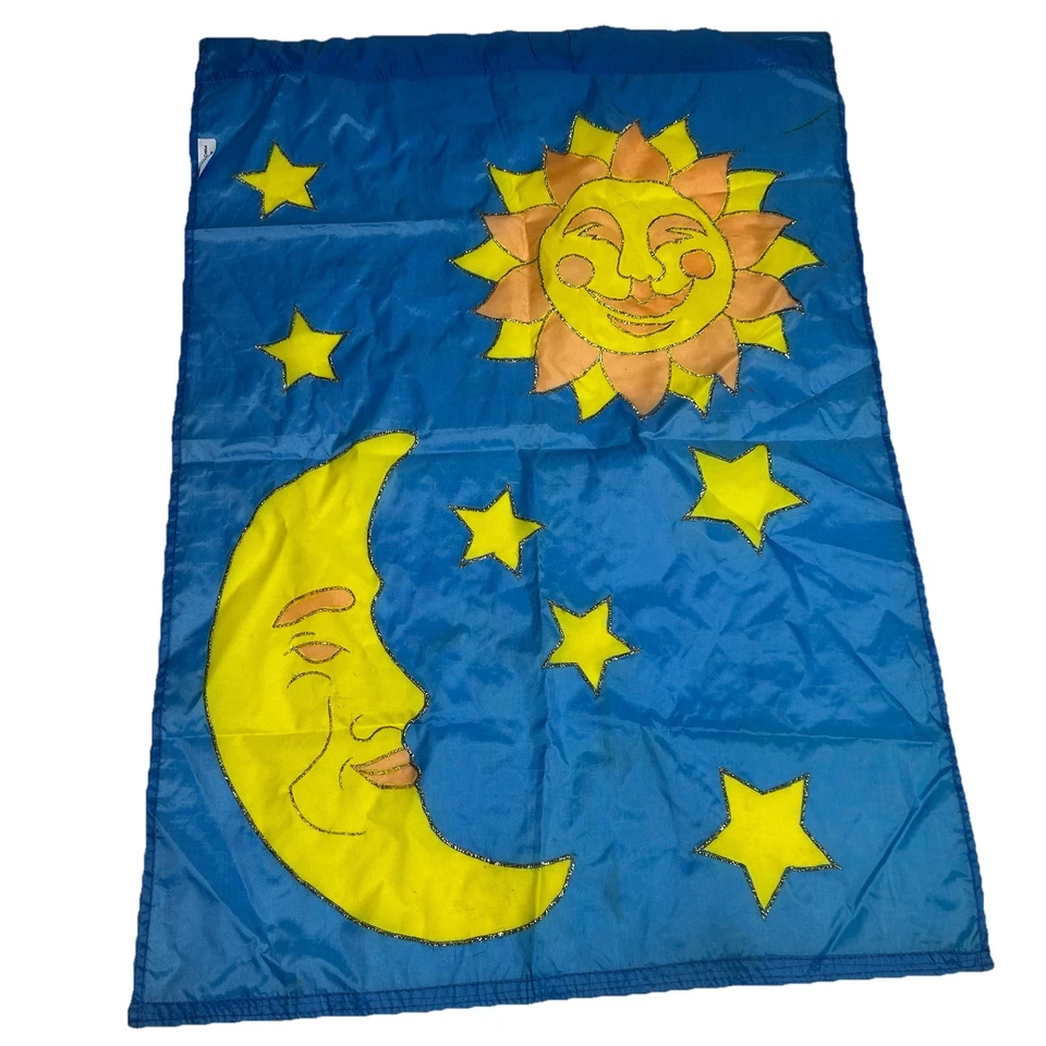 Vintage Celestial House Flag Sun And Moon And Stars 39”x28” - Image 2 of 4