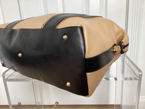MARINO ORLANDI XLARGE 17 BY 13 BY 6 BUTTERSCOTCH AND BLACK TRAVEL OR TOTE LOOK! - Picture 16 of 21
