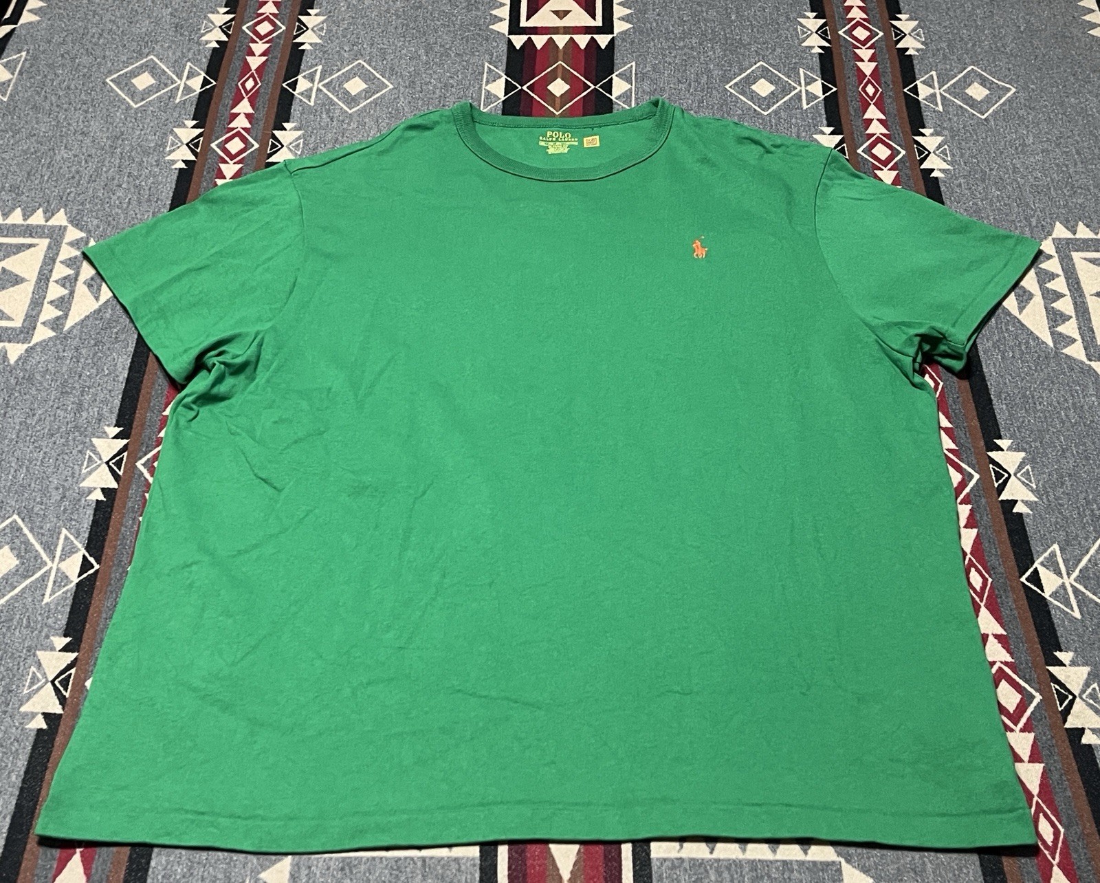 Polo Ralph Lauren uomo verde girocollo arancione pony t shirt 2XL vestibilità classica T35