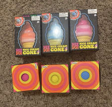 Schylling NeeDoh Nice Cream Cone Squish Squeeze Toy Lot 3 Cones 3 Circles