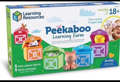 Peekaboo Learning Farm Kids Set with Barns, Animal Finger Puppets, Counting &...