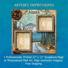 States -Alaska - Mountain Road- Personalized Wall Art or Scrapbook Page