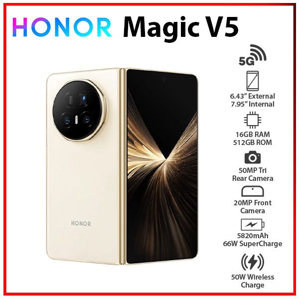 New) HONOR Magic V5 5G 16GB+512GB WHITE Dual SIM Unlocked