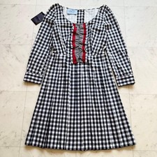 PRADA Gingham Check Frill Dress Cotton Black