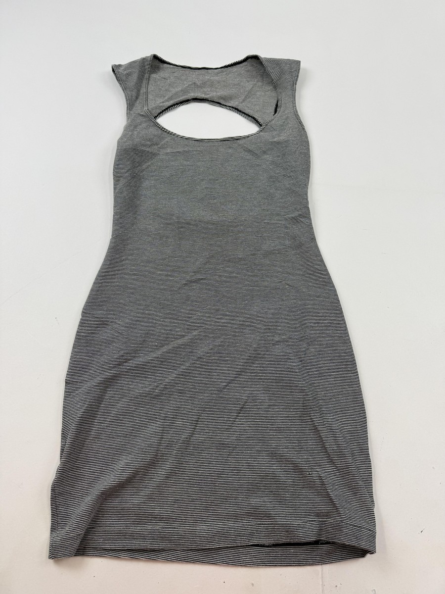 grey striped bodycon dress American Apparel Dress Womens Medium Gray Striped Bodycon Cutout Tank Mini