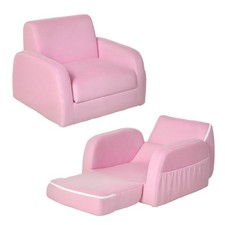 HOMCOM 2 In 1 Kids Armchair Sofa Bed Fold Out Padded Wood Frame Bedroom Pink