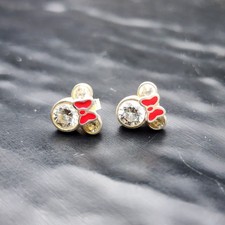 Disney Minnie Mouse 925 Sterling Silver Studs CZ Crystal Red Enamel Bow Gift  