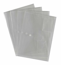 A4 Document Wallets Clear, Popper Stud Transparent Business Card Slot - Pack 200
